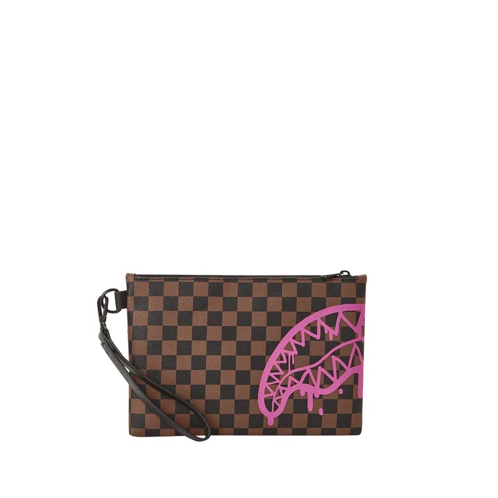 Sprayground Pink Drip Brown Check Pochette Club Calzature